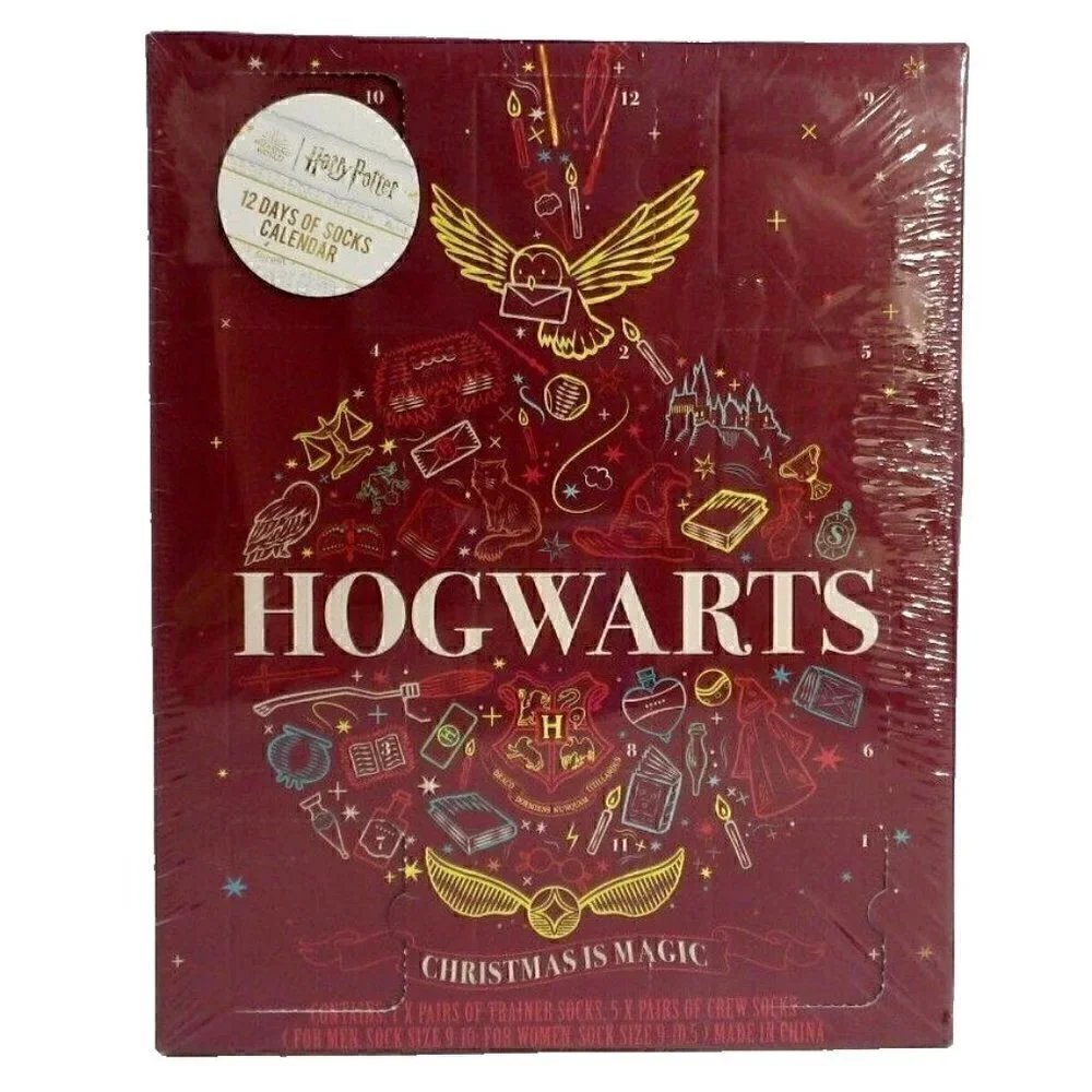 HARRY POTTER Hogwarts Christmas Magic 12 Days of Socks Calendar, Adult size, NEW